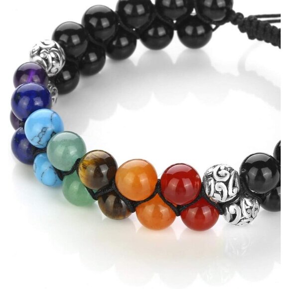 7 Black Agate Crystals Yoga Stone Bead Chakra Relax Bracelet for Womens Mens - Picture 4 of 7